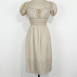 Womens Coquette Milkmaid Fairy Cottage Boho Midi Dress Sz S Smocked Puff Sleeve